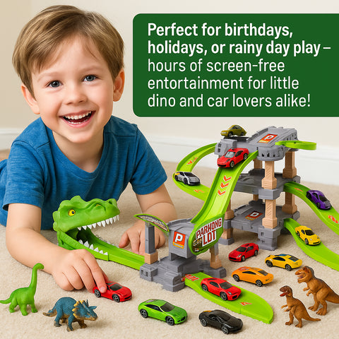 Kids Dinosaur Car Parking Lot Playset 3-Level Track Set with Toy for Boys�Girls