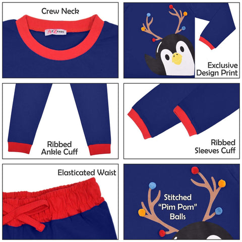 Kids Girls Boys Christmas Pyjamas Children PJs 2 Piece Penguin Set Lounge Suit