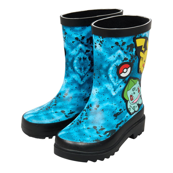 Official Pokemon Kids Blue Splash Wellington Boots Pikachu Bulbasaur Wellies
