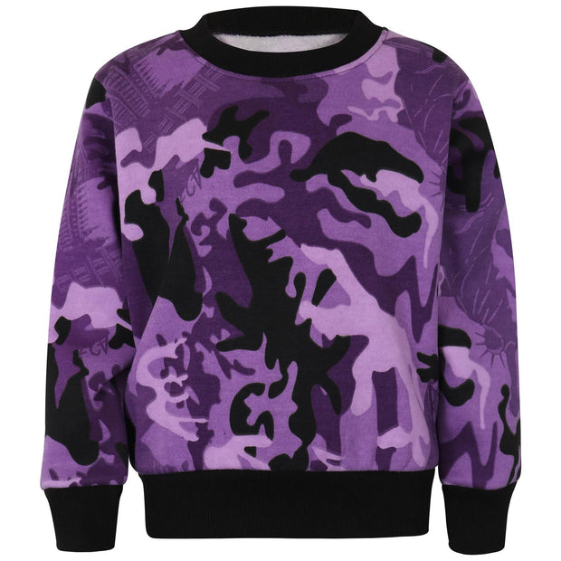 A2Z 4 Kids Camouflage Purple Tracksuit Jumper Sweatshirt Set with Jogger Bottoms PE School Sports Activewear Set Girls Boys Children Age 5-13 years