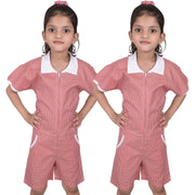 Kids Girls Gingham School 2 Pack Check Summer Playsuit With Matching Scrunchies - A2Z 4 Kids