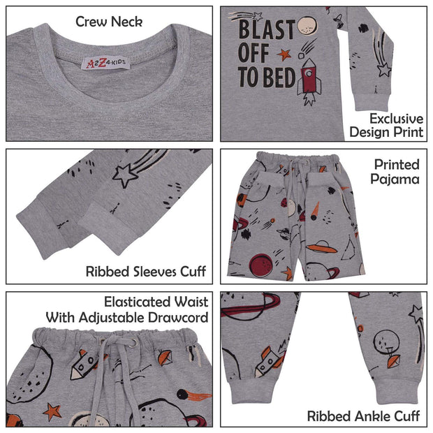 Kids Girls Blast Off To Bed Print Pyjamas Set - A2Z 4 Kids