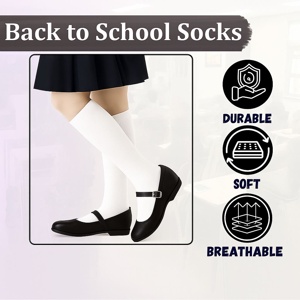 Kids Girls Plain Knee High Socks Pack of 3 Comfortable School Cotton Socks
