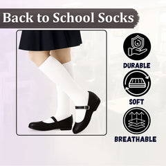 Kids Girls Plain Knee High Socks Pack of 3 Comfortable School Cotton Socks