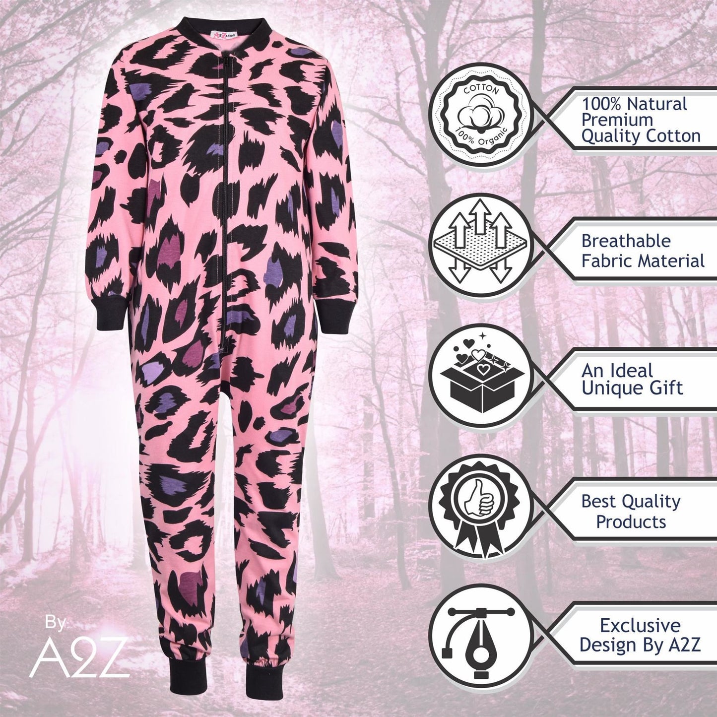 A2Z Onesie One Piece Kids Pyjamas Sleepsuit Leopard Print Costume For Girls