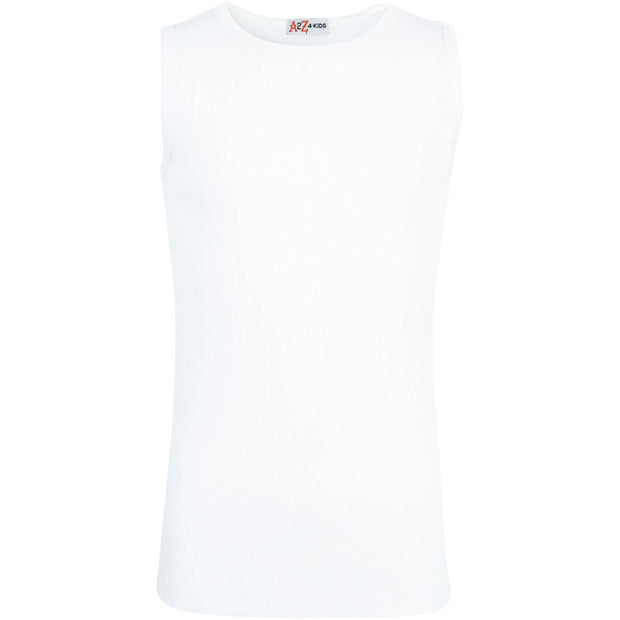 Kids Girls Ribbed Vest Top 100% Thick Cotton Fashion Tank Tops T Shirt 2-13 Year