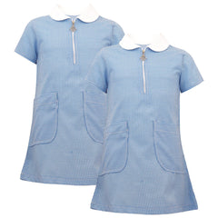Girls Gingham 2 Pack School Dress Check Zip Up Summer Dresses With Scrunchies