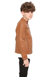 A2Z 4 Kids Motorcycle Biker Light Brown Jacket PU Leather Jacket Zipper Stylish Boys Age 5-13 Years