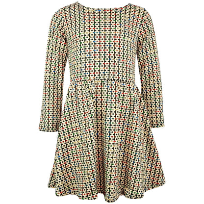 Kids Girls Skater Dress Long Sleeve Tweed Texture Flared Party Summer Dresses