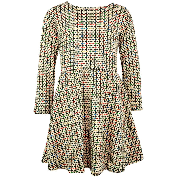 Kids Girls Skater Dress Long Sleeve Tweed Texture Flared Party Summer Dresses