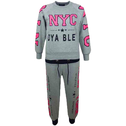 KIDS GIRLS TRACKSUIT NYC NEW YORK STYLISH JOG SUIT HOODIE BOTTOM JACKET JOGGERS