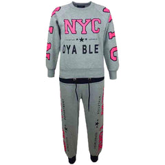 KIDS GIRLS TRACKSUIT NYC NEW YORK STYLISH JOG SUIT HOODIE BOTTOM JACKET JOGGERS
