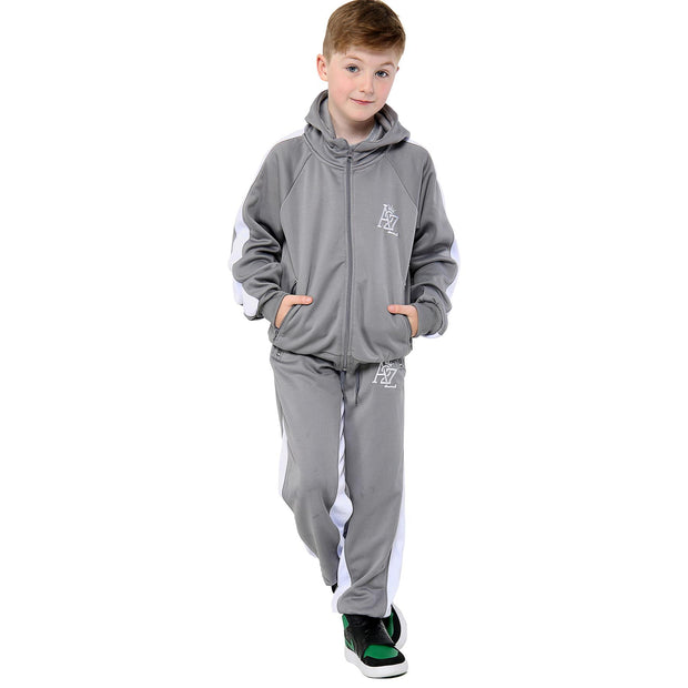 A2Z 4 Kids Girls Boys Tracksuit Designer's A2Z Embroidered Steel Grey Contrast Panelled Fleece Hooded Hoodie Top Bottom Running Jogging Workout Gym Suit Joggers Age 5 6 7 8 9 10 11 12 13 Years