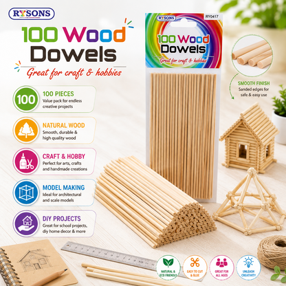 A2Z Wooden Dowels Craft Rods Natural Timber Sticks For Diy Hobby Projects