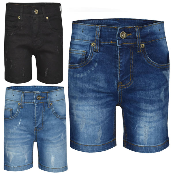 Kids Boys Distressed Denim Shorts Comfort Stretch Jeans Trouser Pants Age 5-13