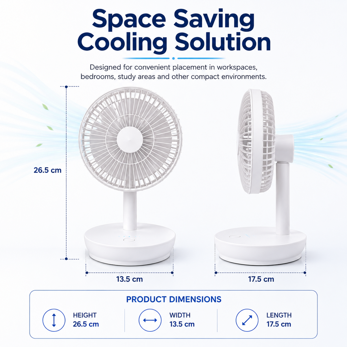 6 Inch White USB Desk Portable Cooling Fan with 4 Speeds LED Indicator Table Fan
