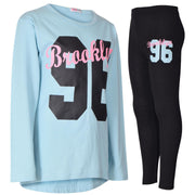 A2Z 4 Kids Girls Top Kids Brooklyn Print Trendy Long Sleeves Contrast Aqua T Shirt Tops & Fashion Legging Set Age 5-14 Years