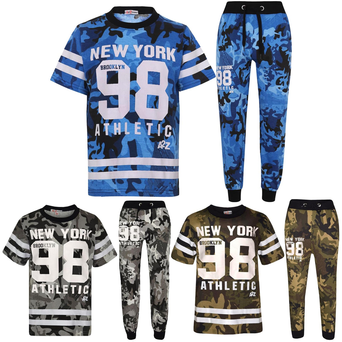 Boys Top Kids New York Brooklyn 98 Camouflage T Shirt Tops & Trouser Set 7-13 Yr