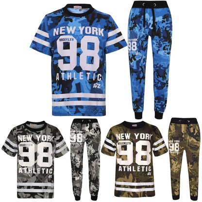 Boys Top Kids New York Brooklyn 98 Camouflage T Shirt Tops & Trouser Set 7-13 Yr
