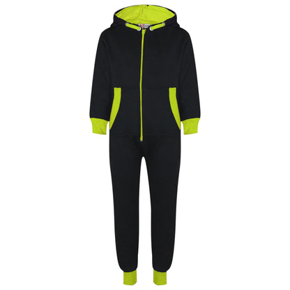 A2Z 4 Kids Girls Boys Neon Green Contrast Fleece Onesie All In One Jumsuit Playsuit Nightwear New Age 2 3 4 5 6 7 8 9 10 11 12._13 Years