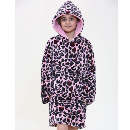 Kids Girls Boys Oversized Hoodie Blue Tartan Printed Snuggle Soft Fleece Blanket