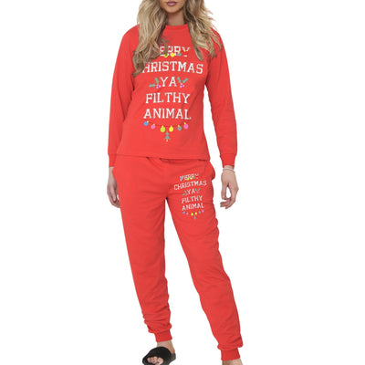 A2Z Mens Ladies 2 Piece Christmas Pyjama Set Loungewear Soft Cotton PJS Long Sleeve Red Color Top and Bottoms Xmas Gift for Unisex Matching PJS Lounge wear S/M/L/XL/2XL