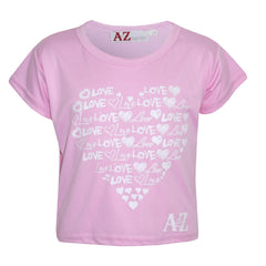 Girls Top Kids Love Print Stylish Crop Top & Fashion Legging Set Age 7-13 Years
