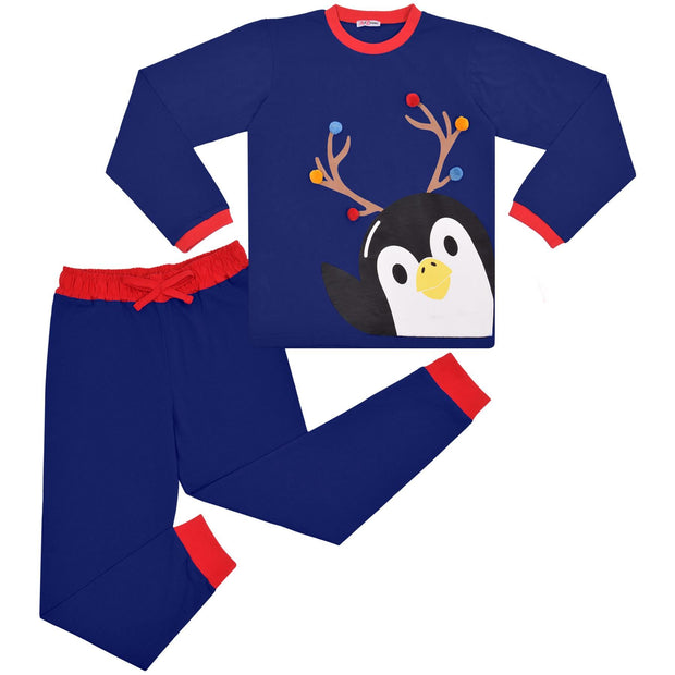 Kids Girls Boys Christmas Pyjamas Children PJs 2 Piece Penguin Set Lounge Suit - A2Z 4 Kids