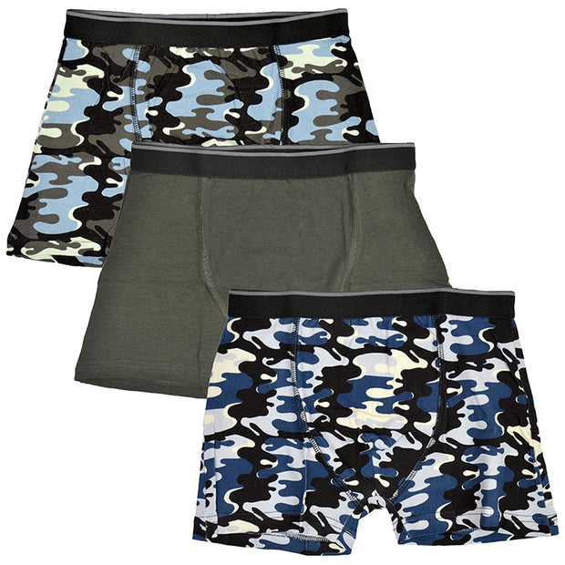 A2Z 4 Kids Boys Boxer Pack Of 3 Plain Camouflage Knickers Cotton Mix Underpants