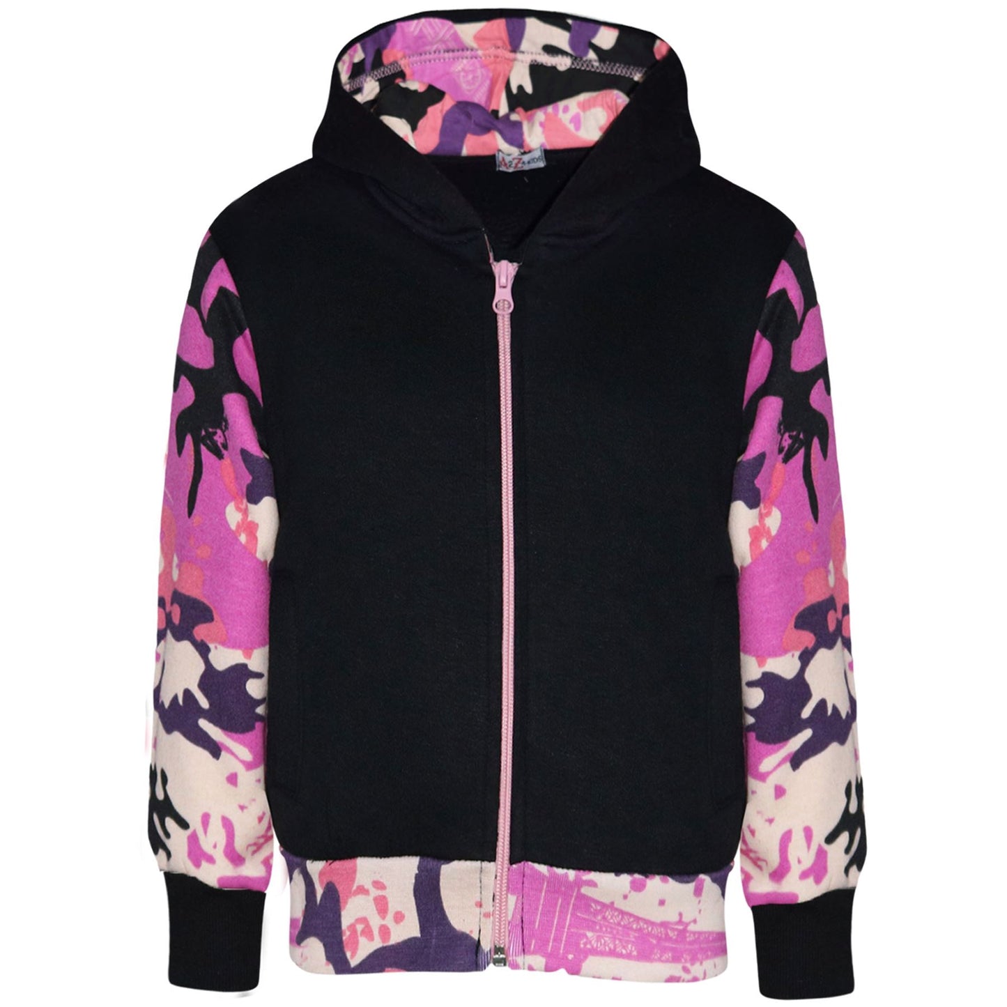 A2Z 4 Kids Girls Plain And Camo Baby Pink Tracksuit Contrast Fleece Hoodie With Bottom Joggers Jogging Suit Sweatpants Activewear Set For Childrens New Age 2 3 4 5 6 7 8 9 10 11 12 13 Years