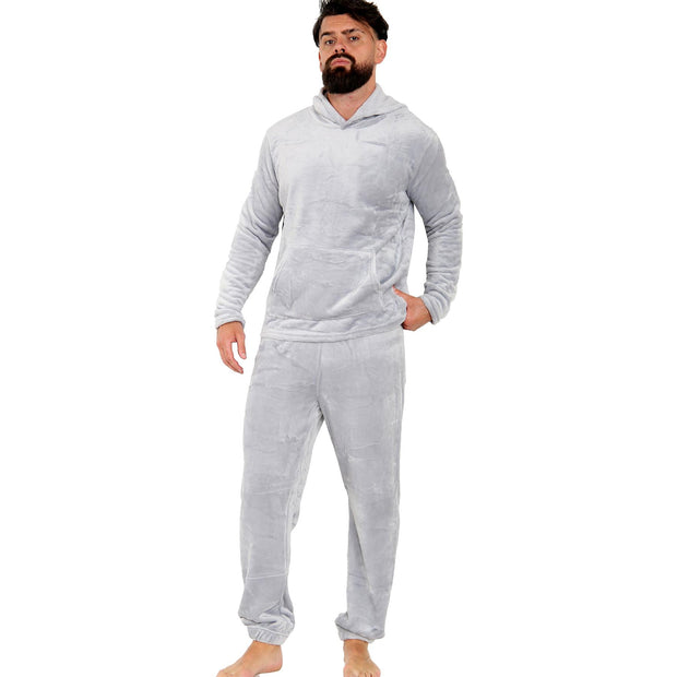 Mens Pyjamas Soft Warm Fleece Adults Hooded Pyjamas 2 Piece Gift Set For Mens