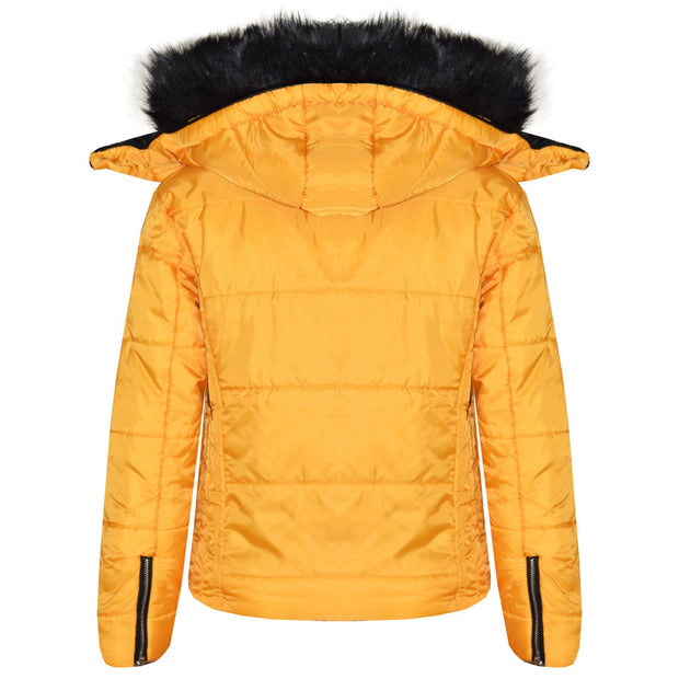 A2Z 4 Kids Quilted Coat Padded Puffer Jacket Mustard Faux Fur Collar Detachable Hood New Winter Fashion For Girls Age 3-4, 5-6, 7-8, 9-10, 11-12 & 13 Years