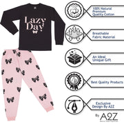 A2Z 4 Kids Girls Pyjamas Children PJs 2 Piece Set Lazy Day Print Black Lounge Suit for Children Top Bottom Pyjamas Loungewear Gifts Age 2-3, 3-4, 5-6, 7-8, 9-10, 11-12 & 13 Years - A2Z 4 Kids