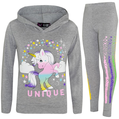 A2Z 4 Kids Girls Dabbing Unicorn Unique Tracksuit Designer's Rainbow Floss Hooded Grey Top & Legging Lounge Wear New Age 7 8 9 10 11 12 13 Years