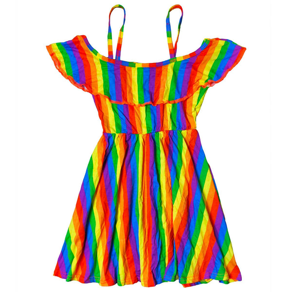 Kids Girls Off Shoulder Dress Rainbow Fashion Party Top Summer Dresses 5-13 Year