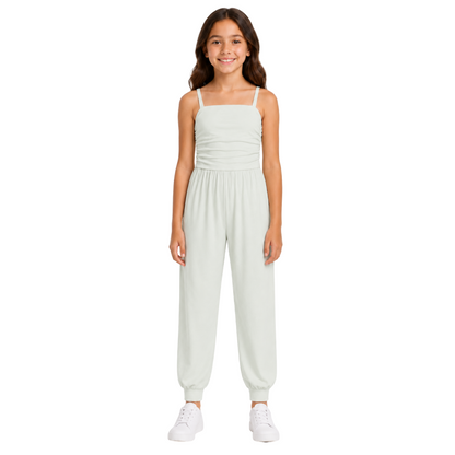 Girls Jumpsuit Kids Plain Color Trendy Playsuit All In One Jumpsuits 5-13 Years