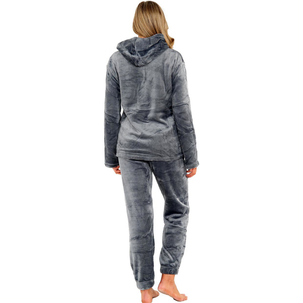 A2Z Womens Pyjamas Soft Warm Fleece Twosie Adults Hooded Long Sleeves Pyjamas 2 Piece Gift Set Size S-2XL