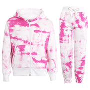 A2Z 4 Kids Girls Tracksuit Designer's Tie Dye Print Fleece Pink Hooded Zip Up Hoodie & Bottom Jogging Suit Joggers Age 5 6 7 8 9 10 11 12 13 Years