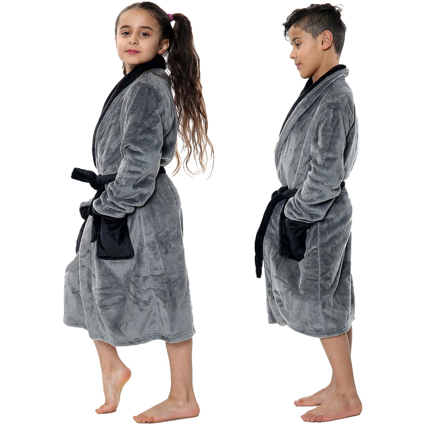 Kids Soft Fleece Bathrobe Dressing Gown Hooded Swim Beach Girls Boys 2-13 years