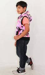 Kids Hooded Gilet Jacket Fleece Fabric No Sleeve Zipper Coat Boys Age 5-13 Year