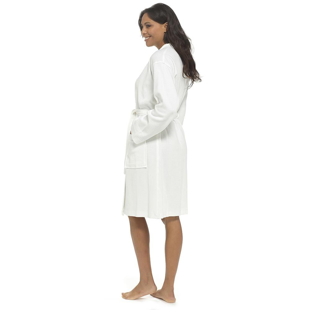 Ladies Waffle Texture Dressing Gown Soft Lightweight Robe with Belt & Pockets