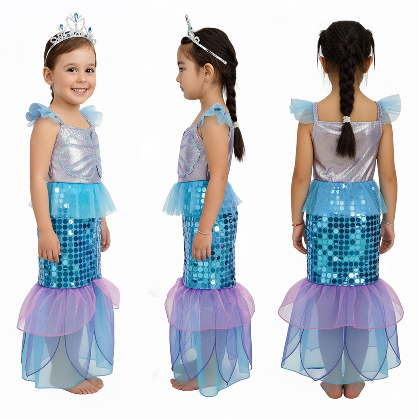 A2Z 4 Kids Girls Mermaid Halloween Costume Dress with Crown Kid Sparkly Sequin