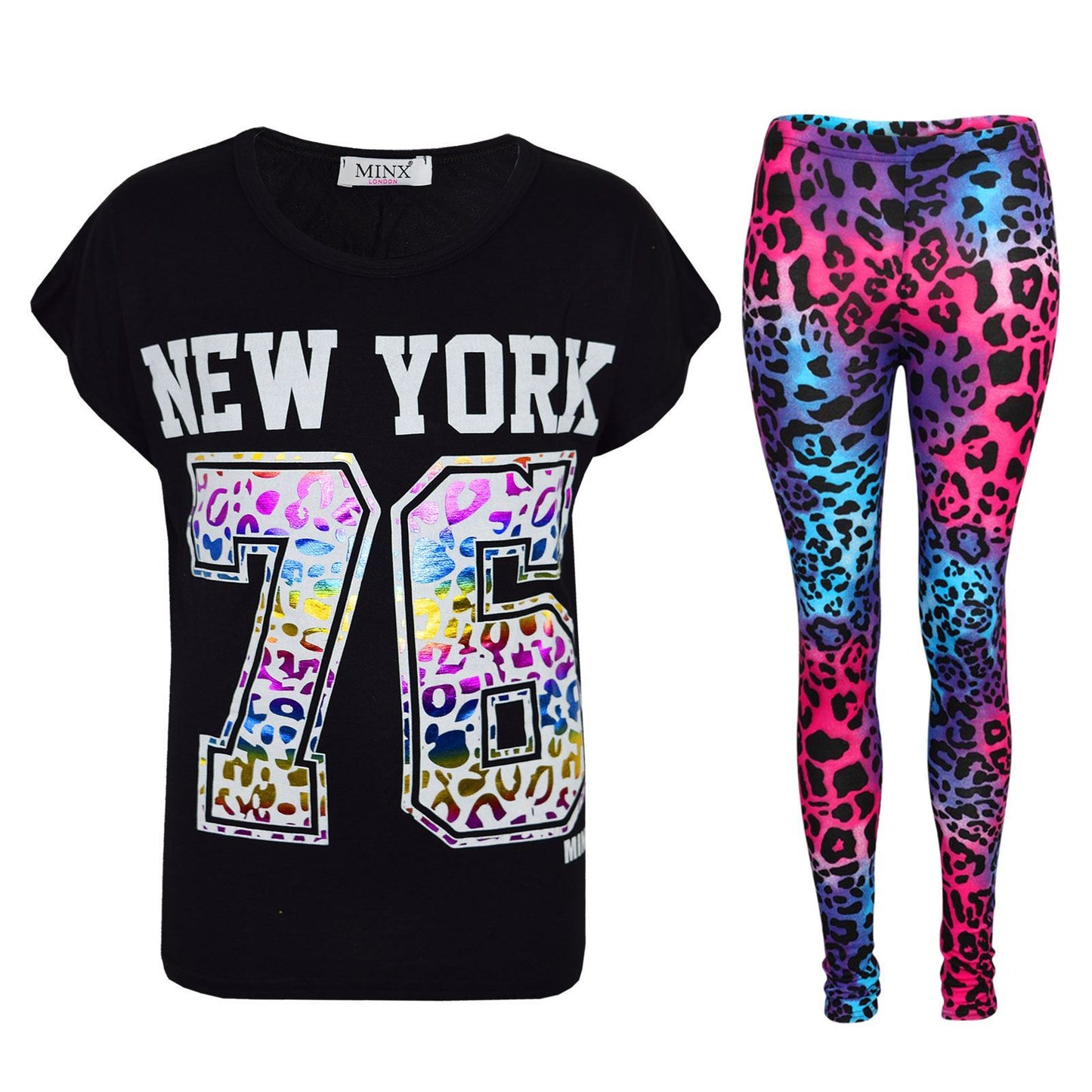 Kids Girls New York 76 Printed Trendy Top & Fashion Legging Set Age 7-13 Years