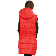 A2Z Kids Girls Down Vest Fashion Oversized Red Hooded Quilted Gilet Padded Long Line Vest Jacket Long Sleeveless Coat Urban Winter Wear Age 7-13 Years