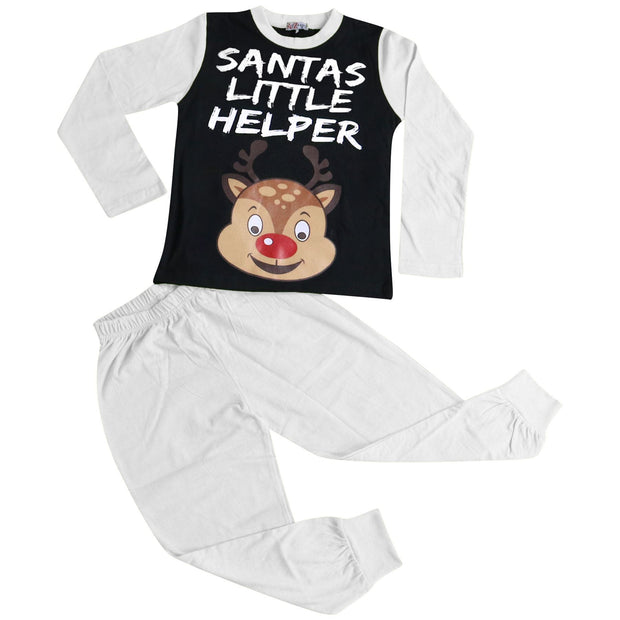 A2Z 4 Kids Girls Boys Pyjamas Santas Little Helper Reindeer Print Stylish White Contrast Sleeves Pajamas Xmas Set New Age 2 3 4 5 6 7 8 9 10 11 12 13 Years