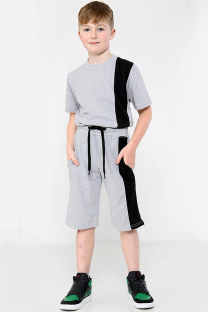 A2Z 4 Kids Kids Boys T Shirt Shorts 100% Cotton Contrast Panelledled Summer Outfit Trendy Fashion Summer Grey Top Short Set New Age 5 6 7 8 9 10 11 12 13 Years