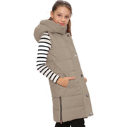 A2Z Kids Girls Down Vest Oversized Stone Hooded Quilted Gilet Padded Long Line Vest Jacket Long Sleeveless Coat Urban Winter Wear 7-13