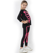 Kids Girls Skeleton Print T Shirt Top & Legging Neon Pink Halloween Costume Set - A2Z 4 Kids