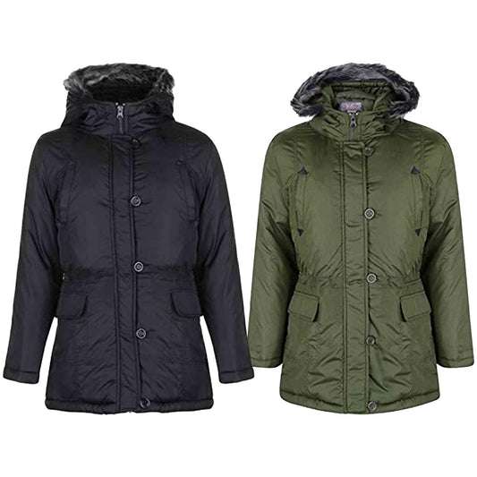 GIRLS PARKA JACKET KIDS PADDED FAUX FUR TRIM HOODED COAT NEW STYLE AGE 7-13 YEAR