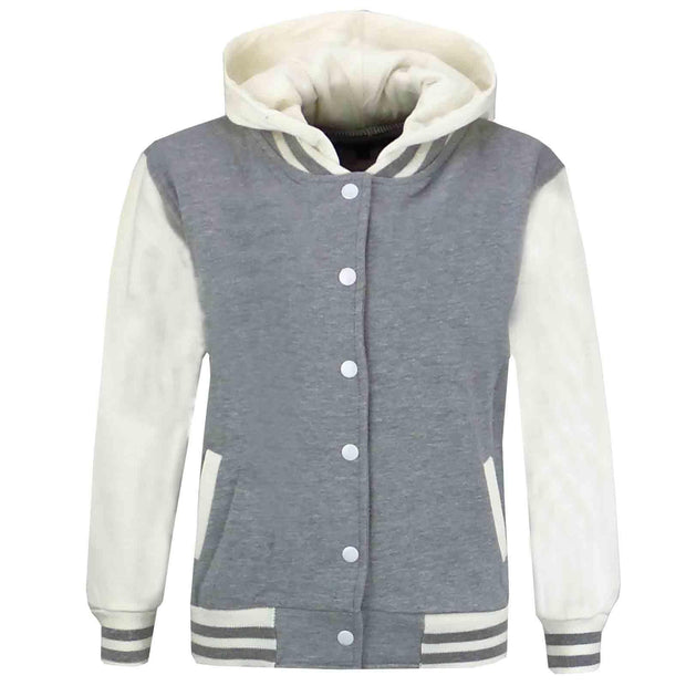 kids Girls Boys B.B Plain Hooded Jacket Varsity Classic Baseball Style Coat 2-13